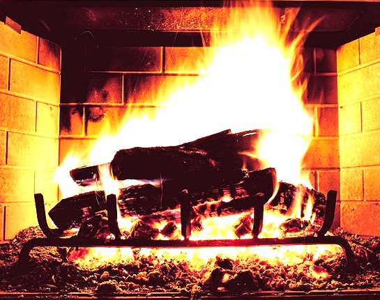 fire burning in fireplace